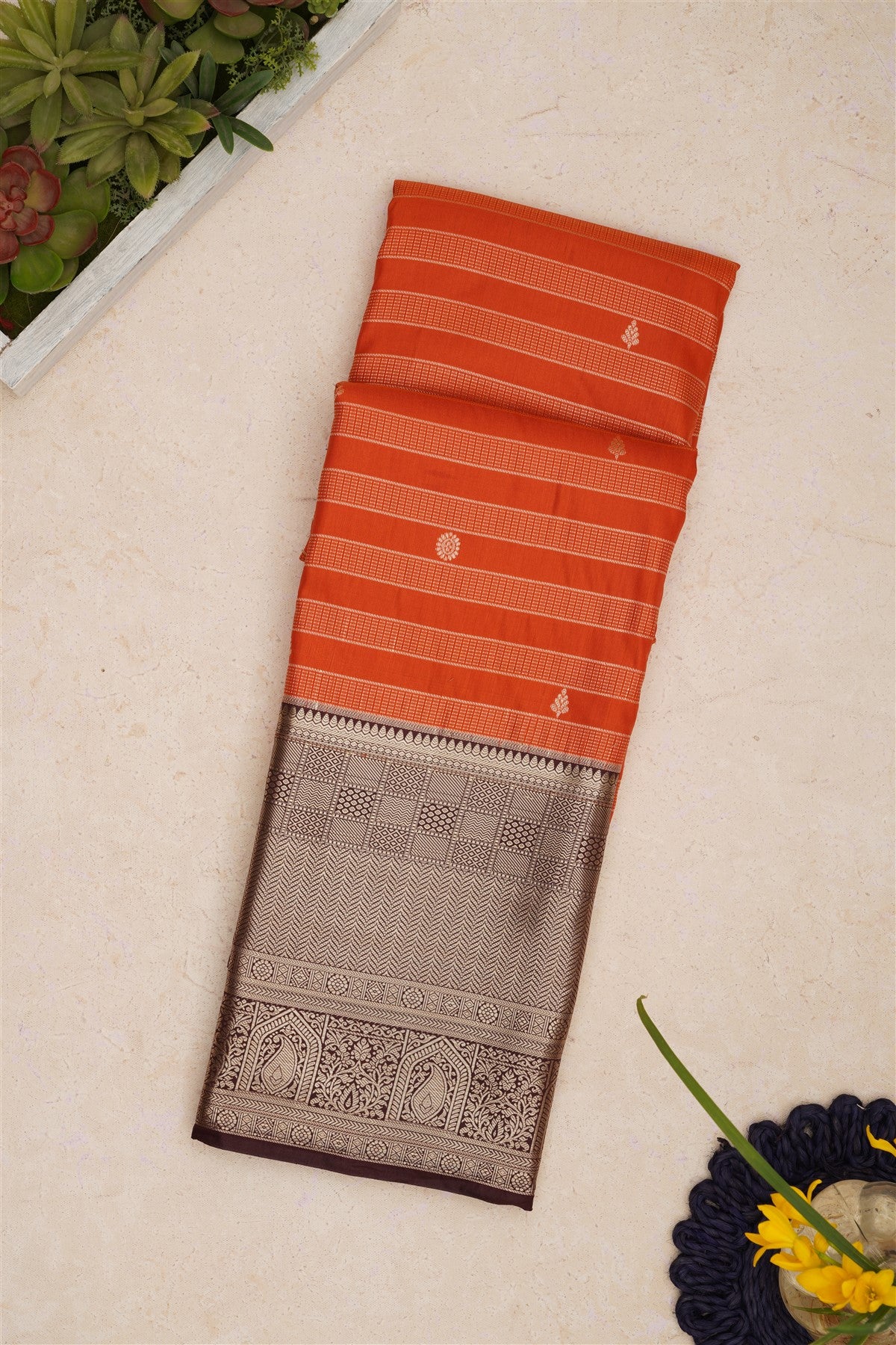 Semi Kanchipuram Silk Rust Saree