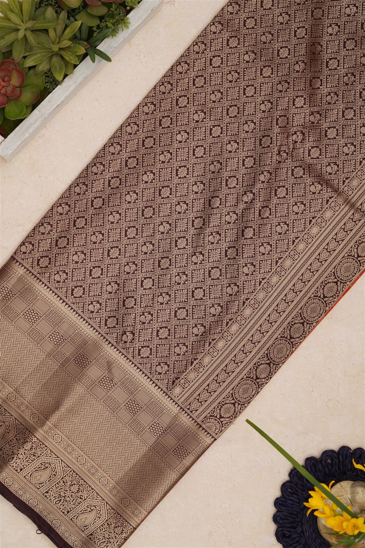 Semi Kanchipuram Silk Rust Saree