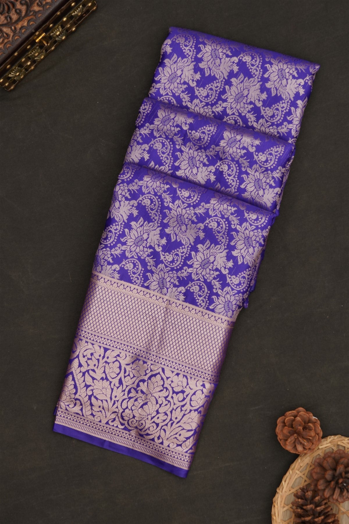 Semi Pattu Silk Blend Rama Blue Saree