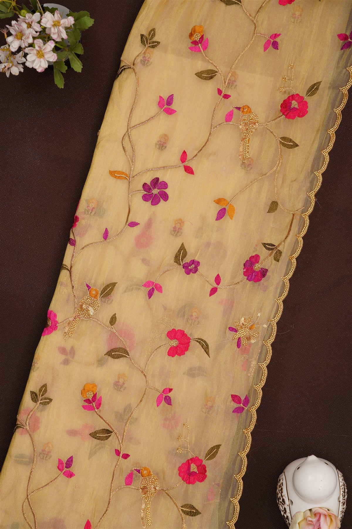 Fancy Glass Tissue Cream Saree