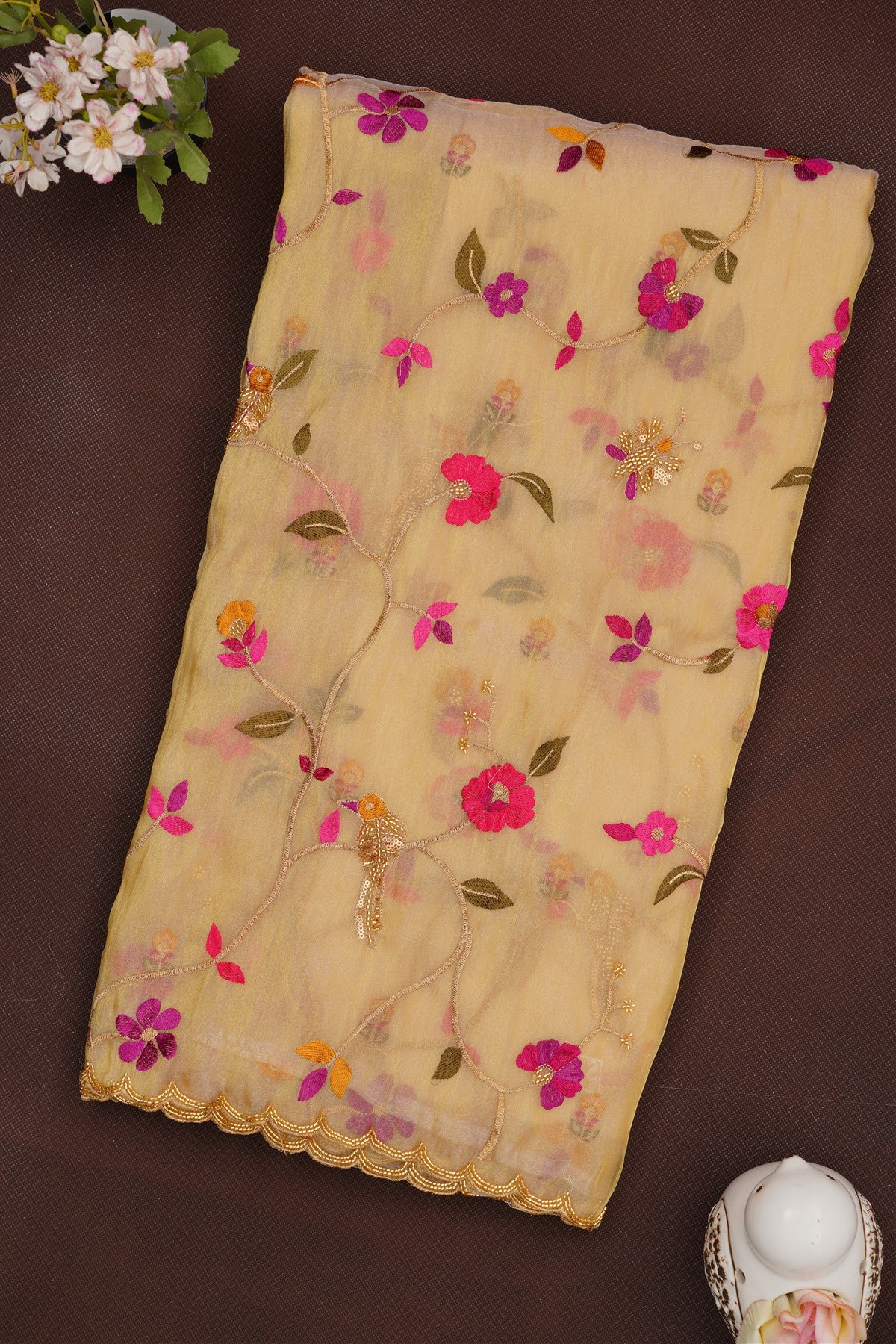 Fancy Glass Tissue Cream Saree