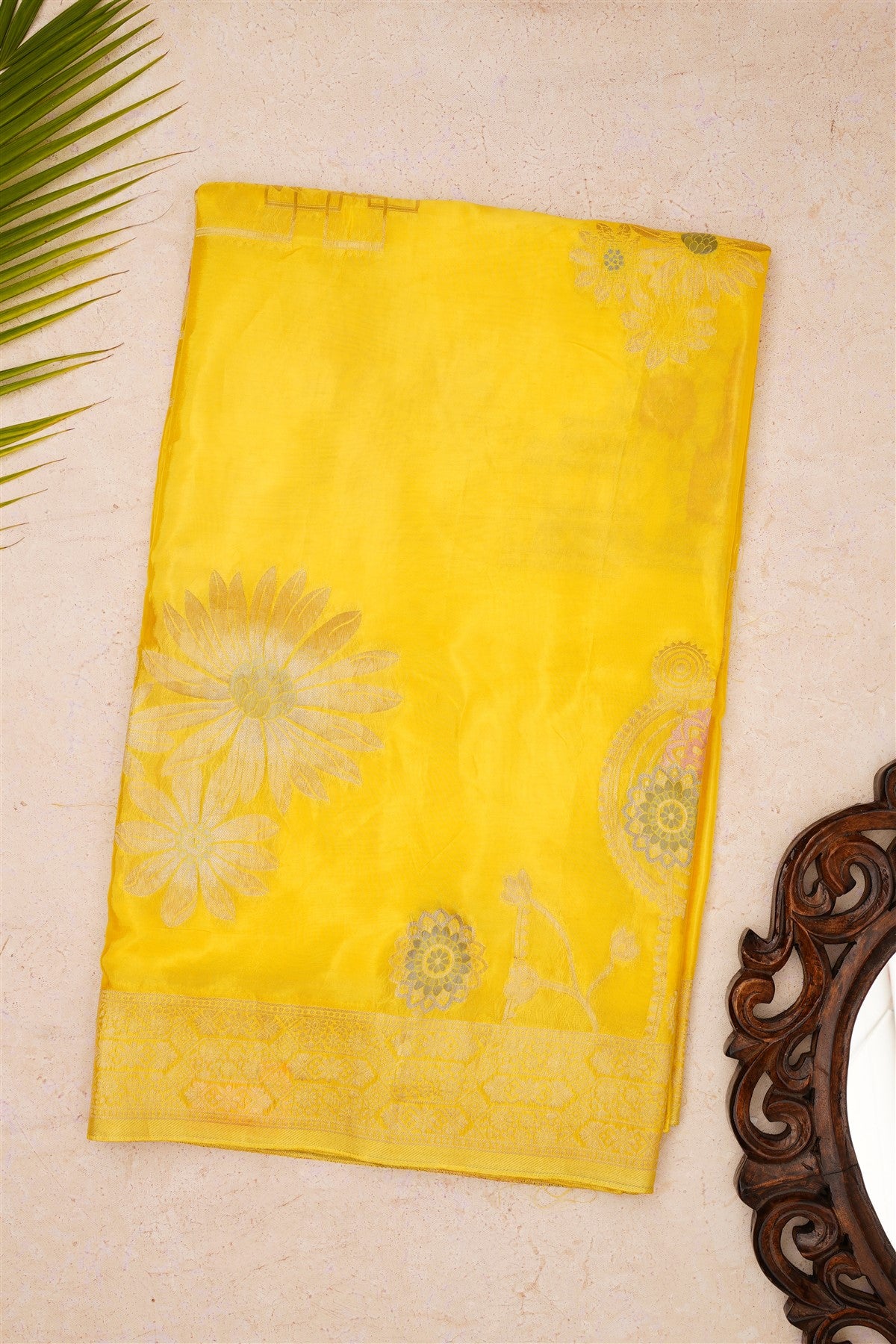 Banarasi Mashru Lemon Yellow Saree