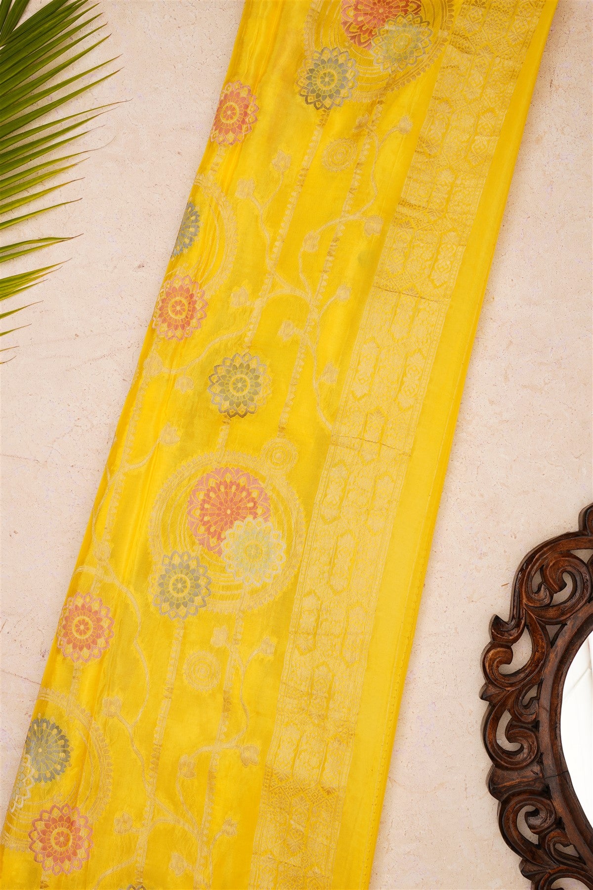 Banarasi Mashru Lemon Yellow Saree