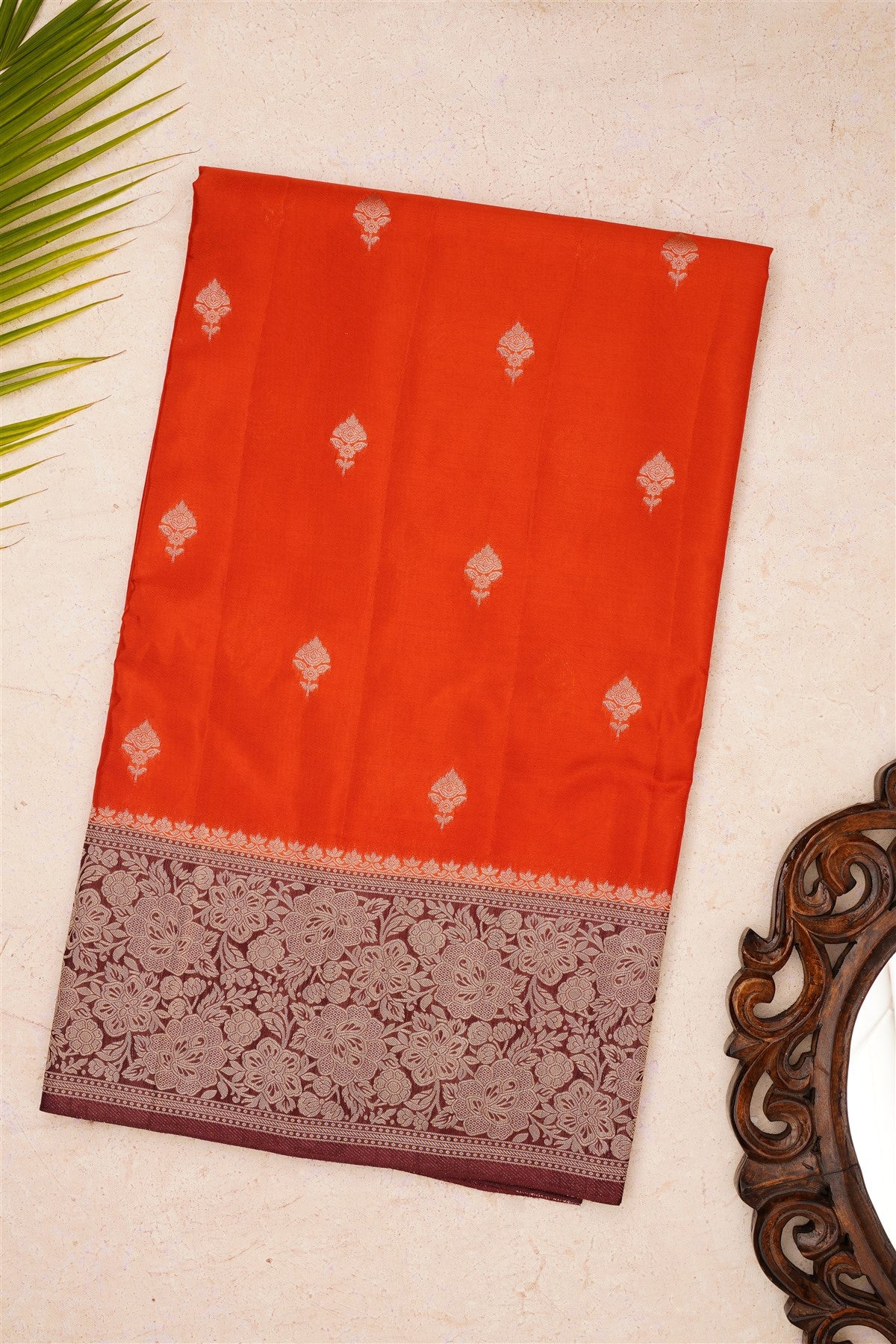 Banarasi Mashru Rust Saree