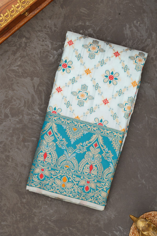 Semi Pattu Silk Blend Sea Blue Saree