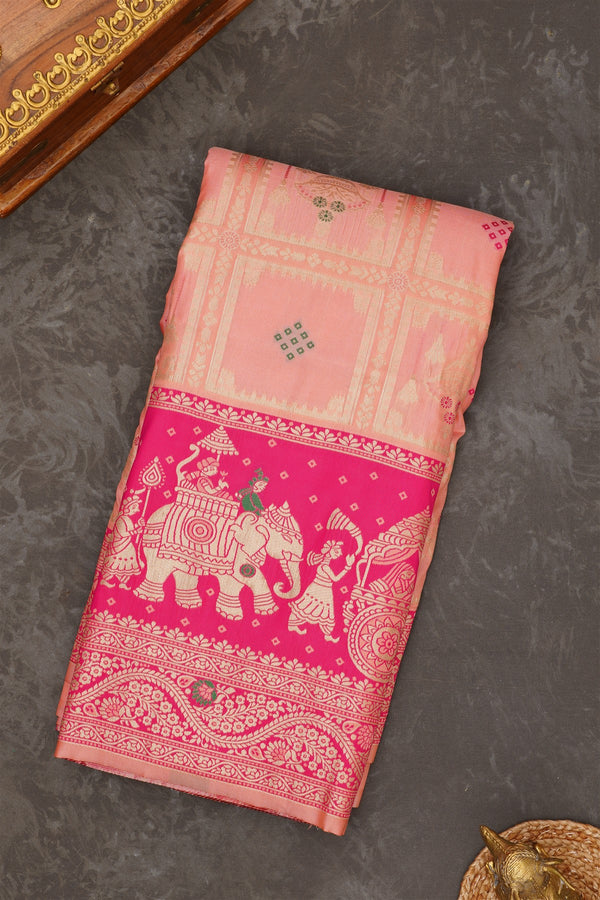 Semi Pattu Silk Blend Baby Pink Saree