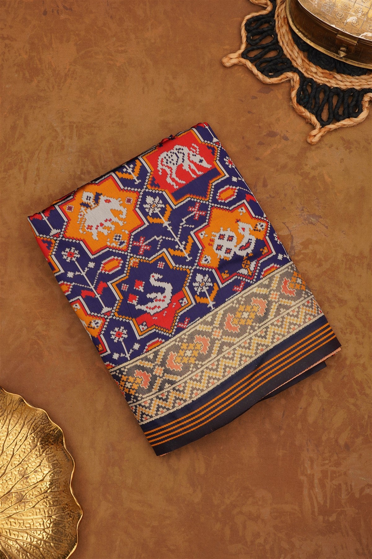 Ikat Silk Blend Navy Blue Saree