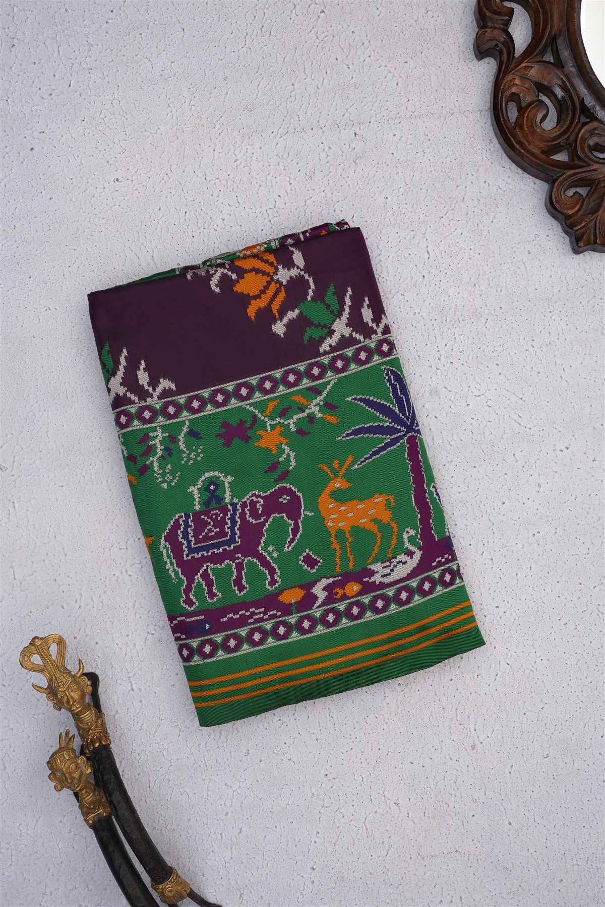 Ikat Silk Blend Dark Violet Saree