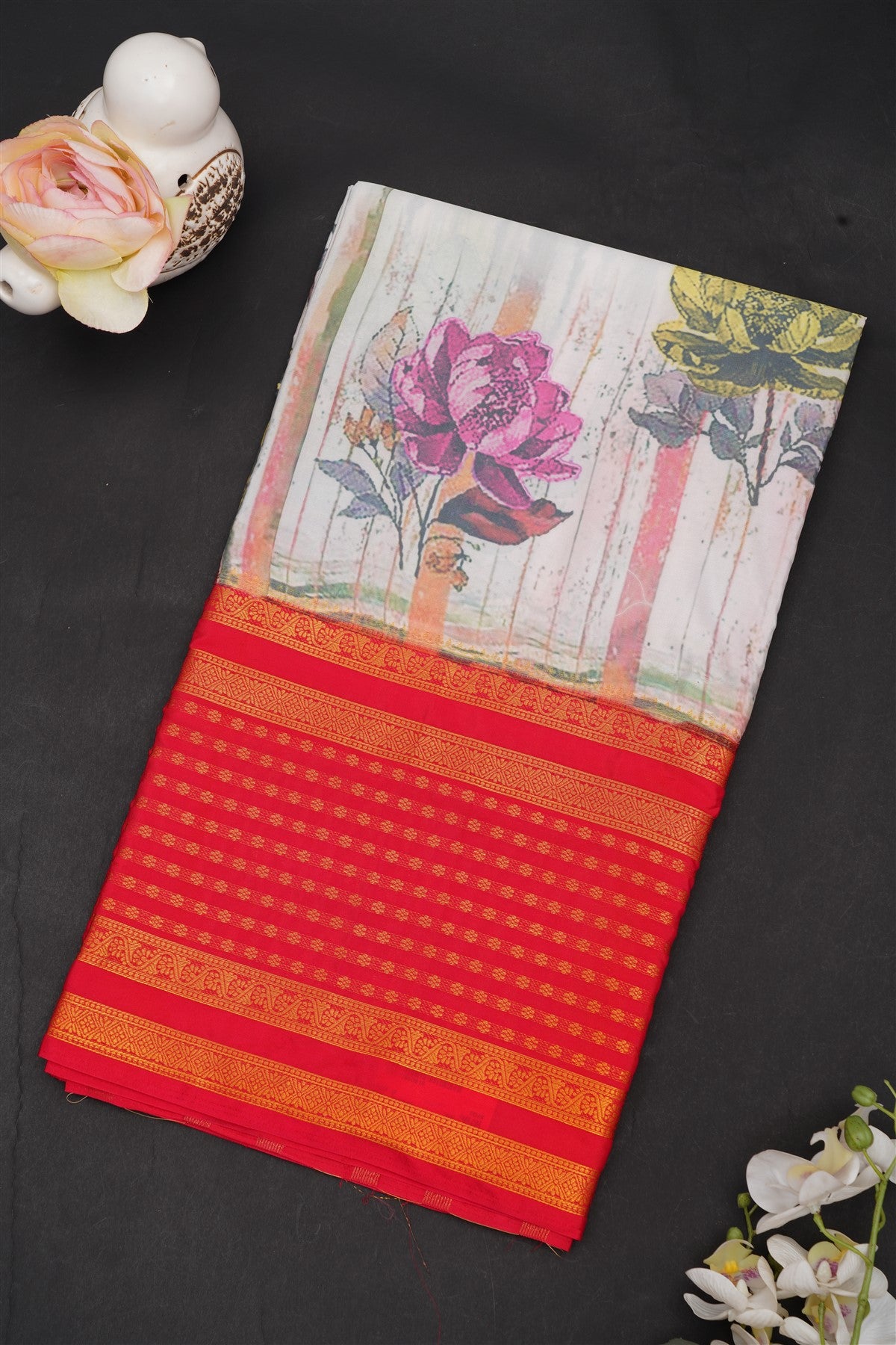 Mysore Crepe Silk Cream Saree