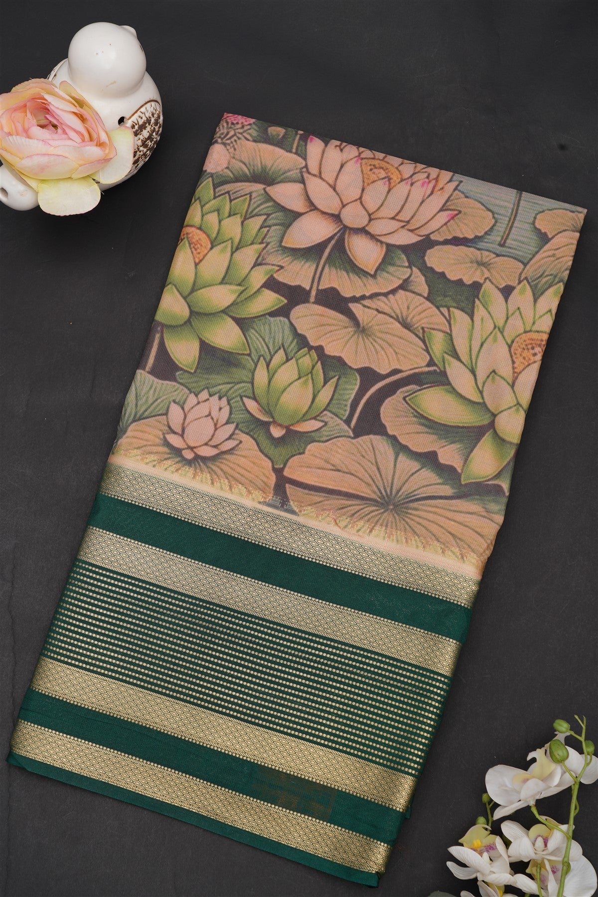 Mysore Crepe Silk Light Peach Saree