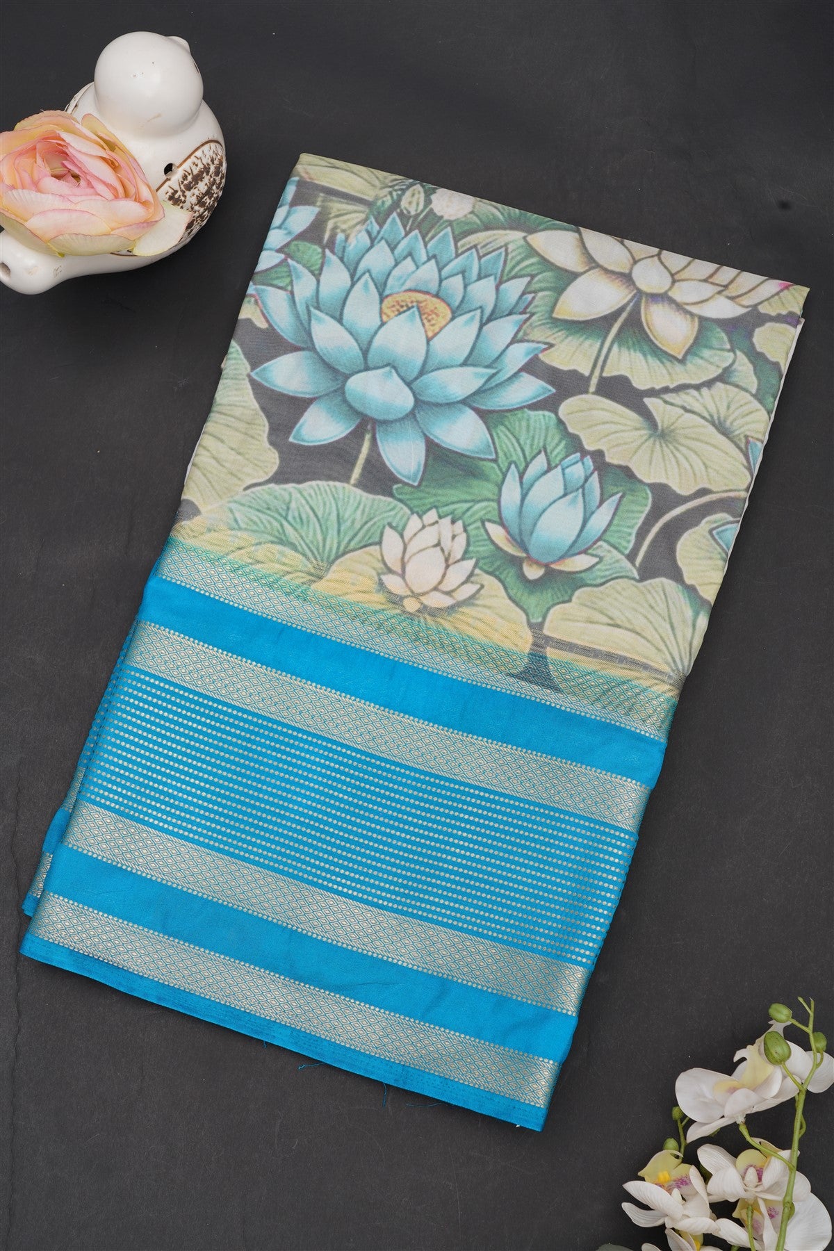 Mysore Crepe Silk Off White Saree