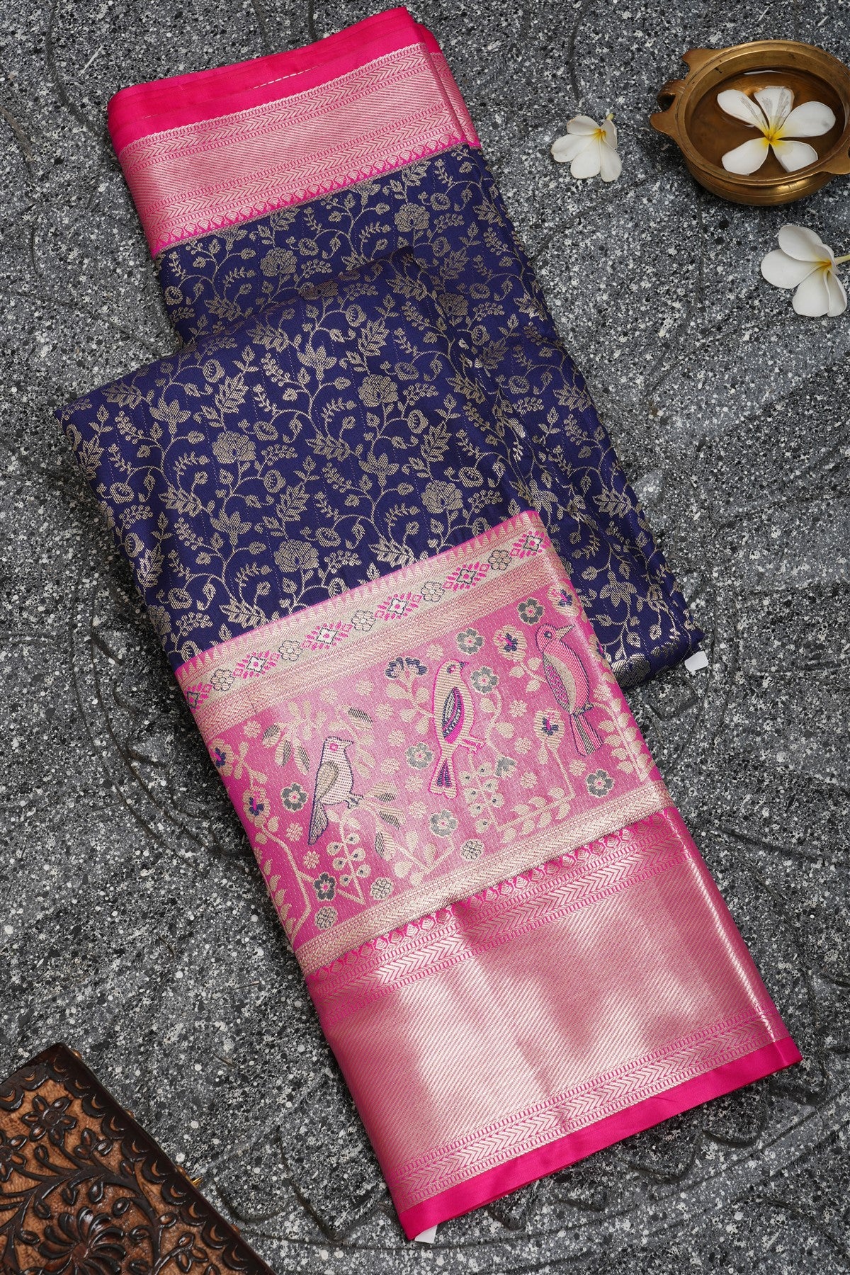 Semi Kanchipuram Silk Navy Blue Saree