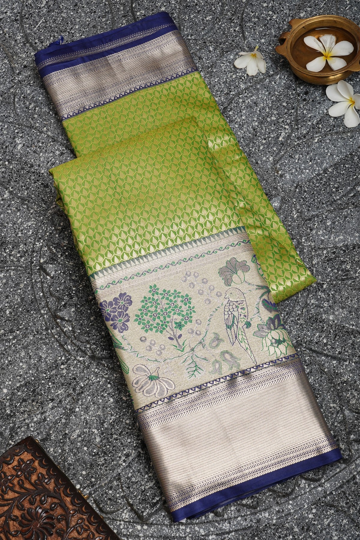 Semi Kanchipuram Silk Light Green Saree