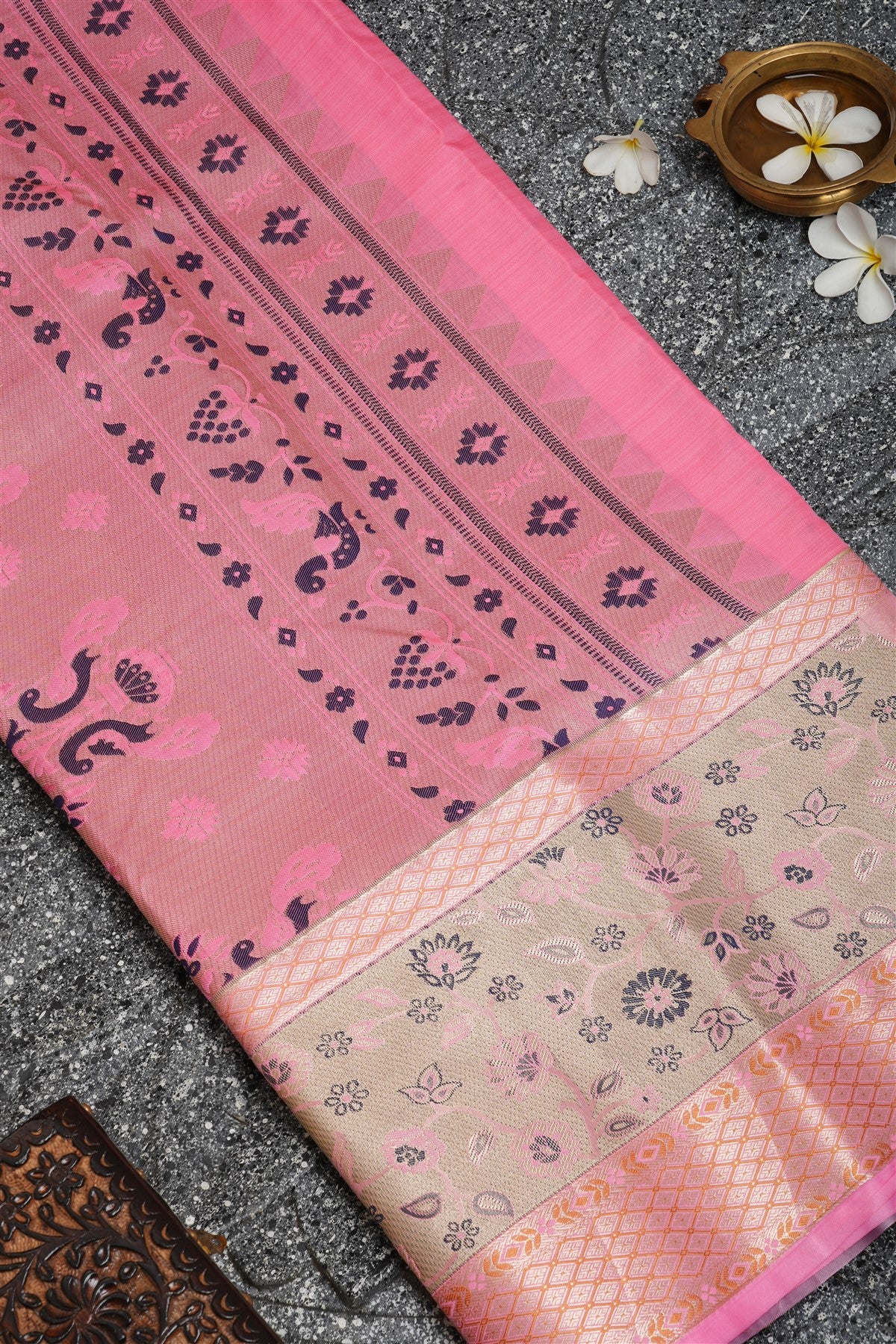 Semi Kanchipuram Silk Navy Blue Saree