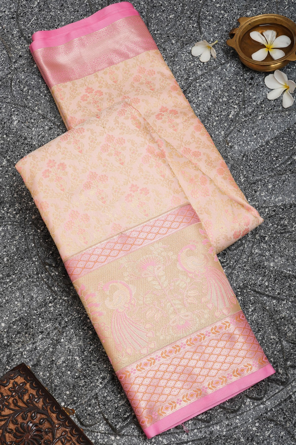 Semi Kanchipuram Silk Cream Saree