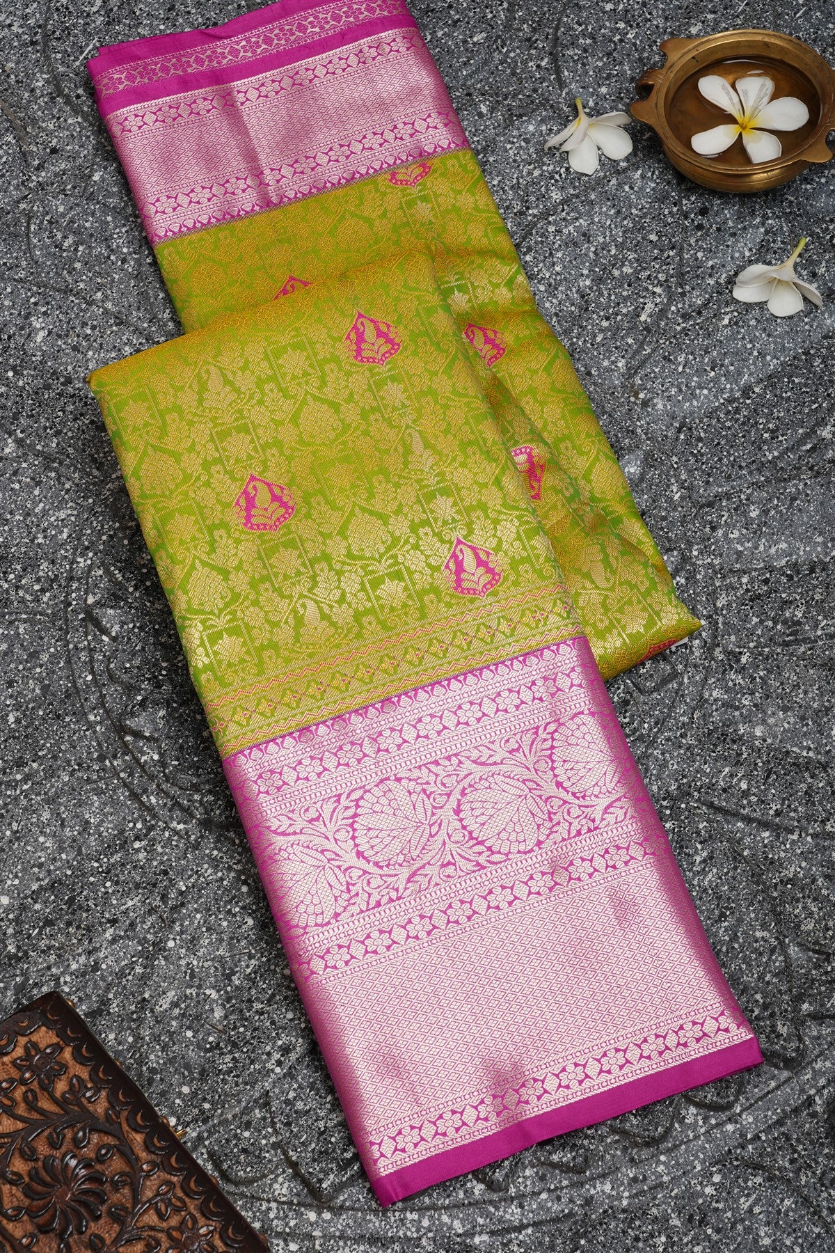 Semi Kanchipuram Silk Green Saree