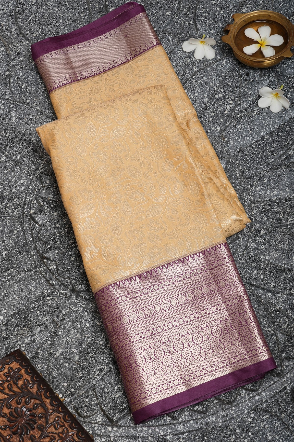 Semi Kanchipuram Silk Cream Saree