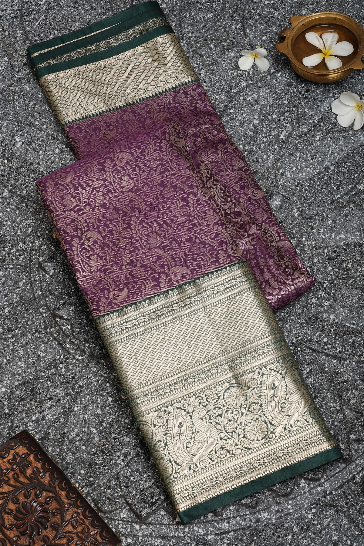 Semi Kanchipuram Silk Wine Saree