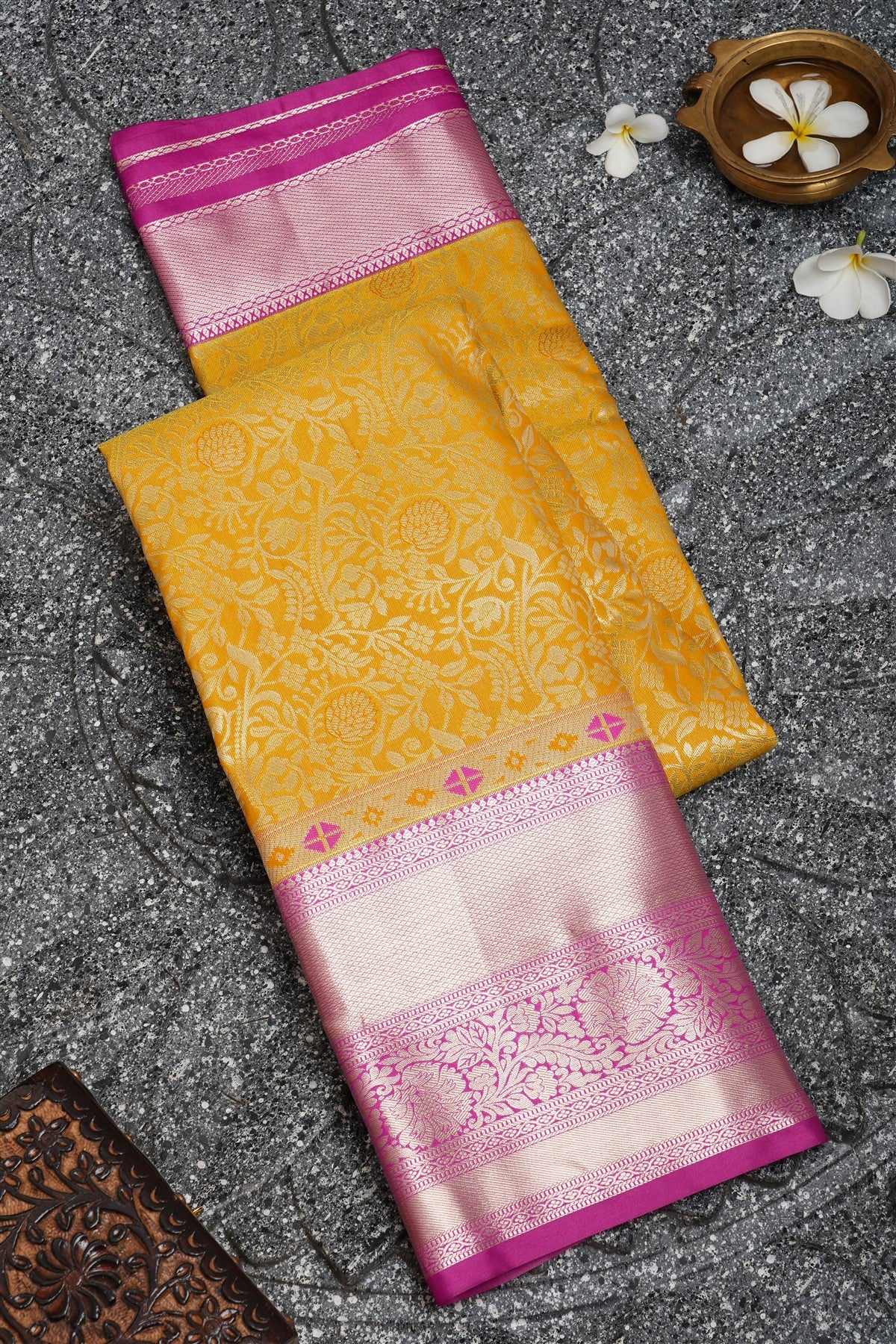 Semi Kanchipuram Silk Yellow Saree