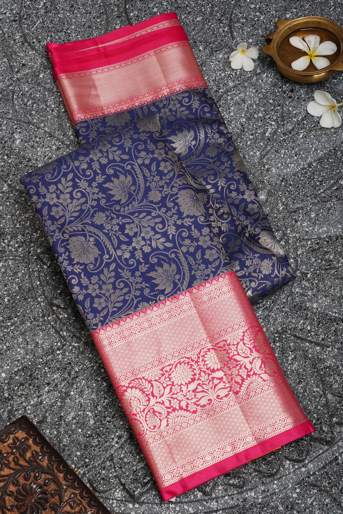 Semi Kanchipuram Silk Navy Blue Saree