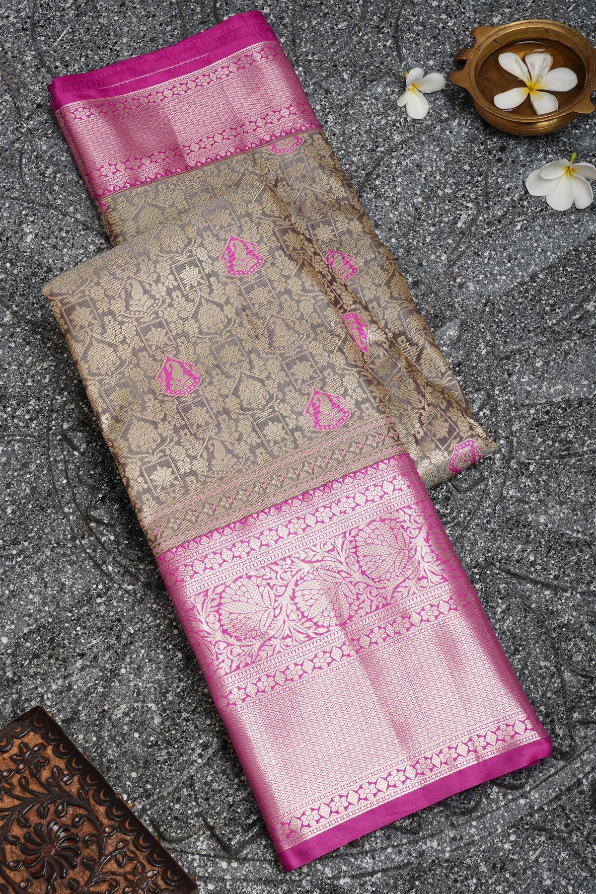 Semi Kanchipuram Silk Grey Saree