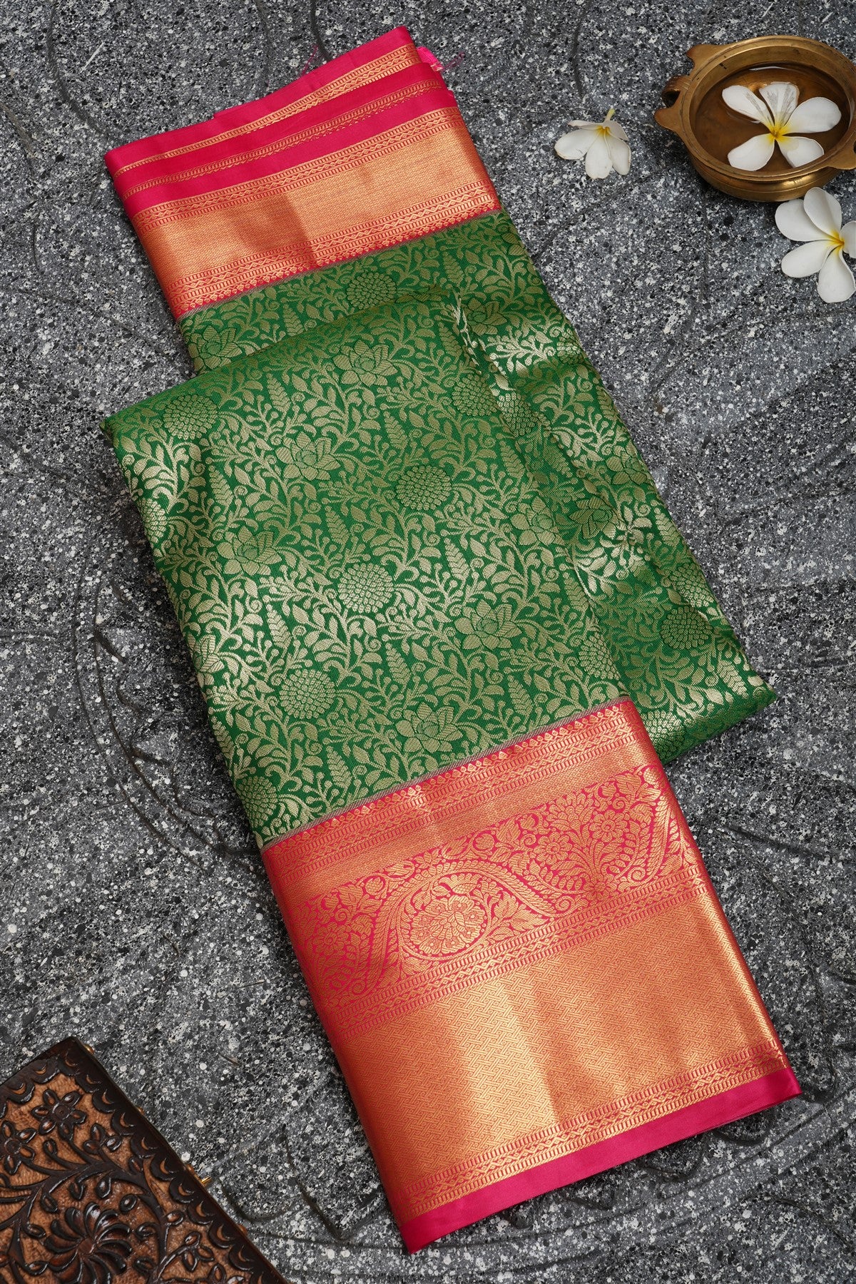Semi Kanchipuram Silk Green Saree