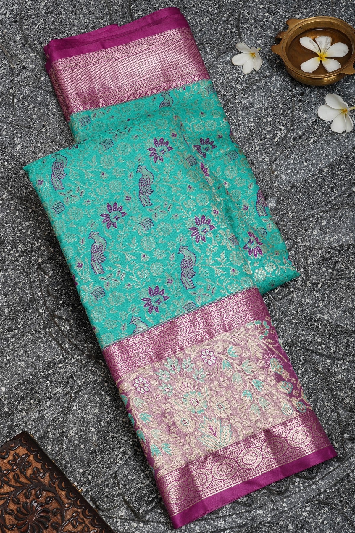 Semi Kanchipuram Silk Rama Green Saree