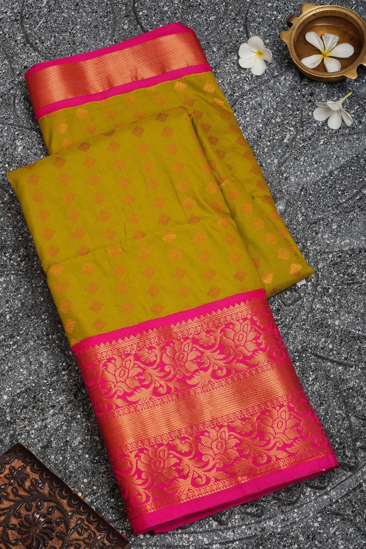 Semi Pattu Silk Light Olive Green Saree