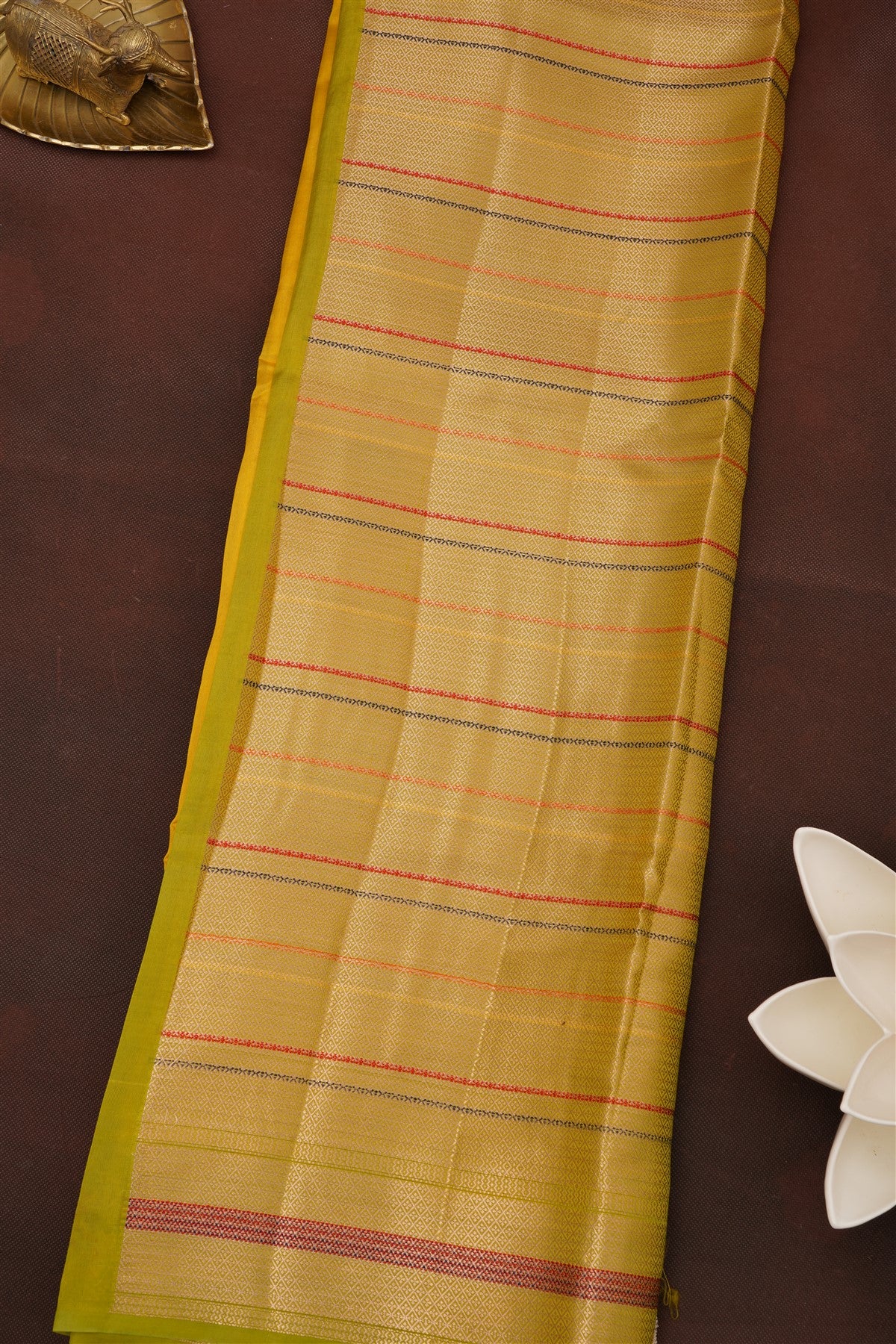 Banarasi Green Mango Silk Yellow Saree