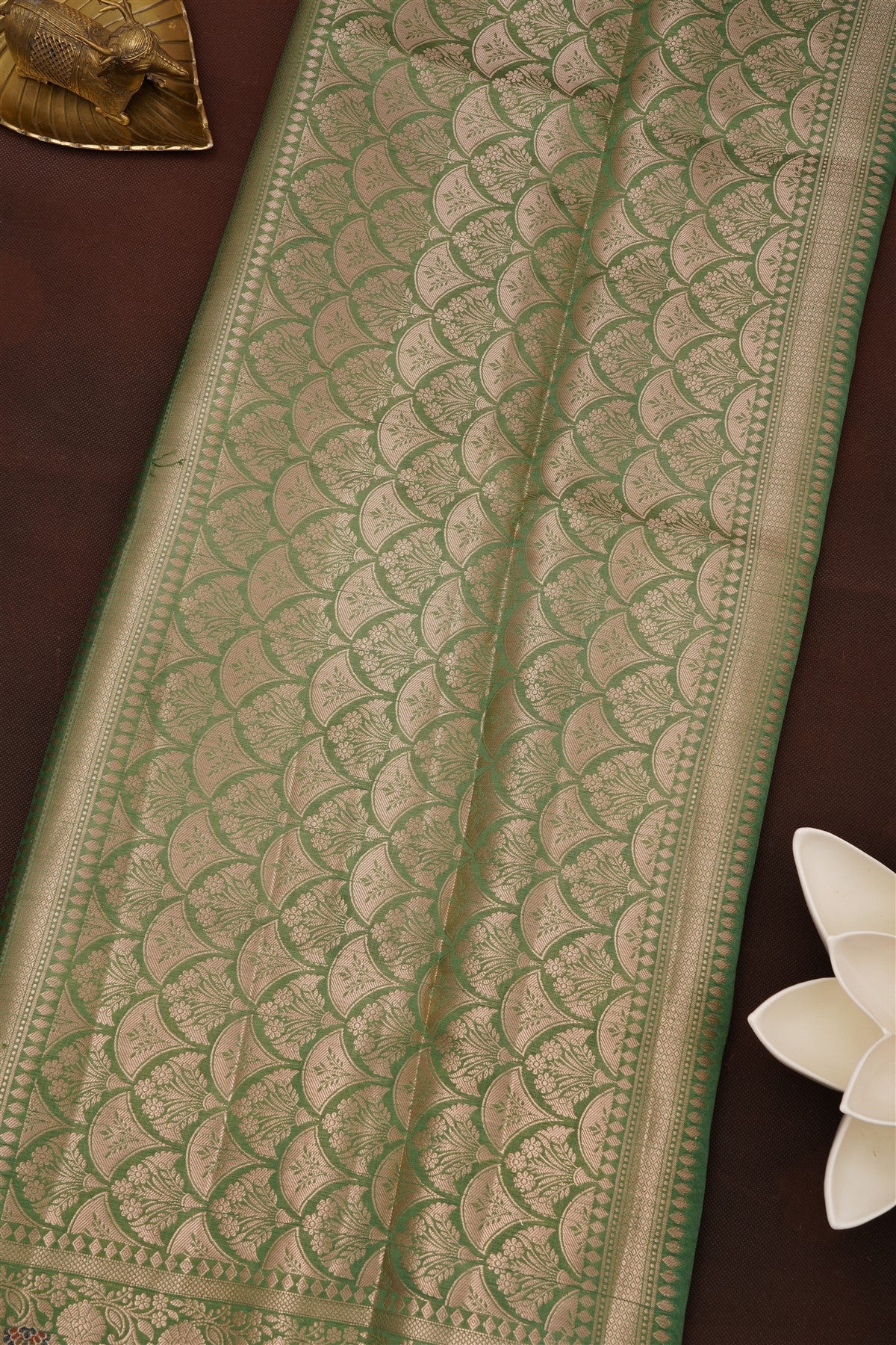 Banarasi Green Mango Silk Dark Green Saree
