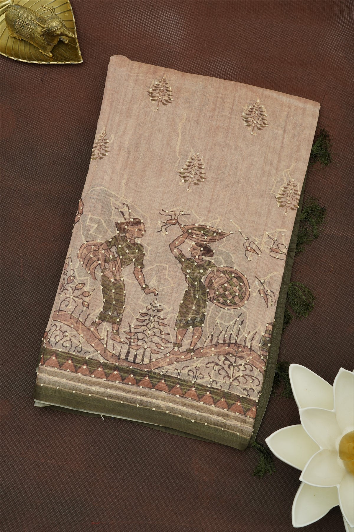 Bhagalpur Silk Olive Green Saree