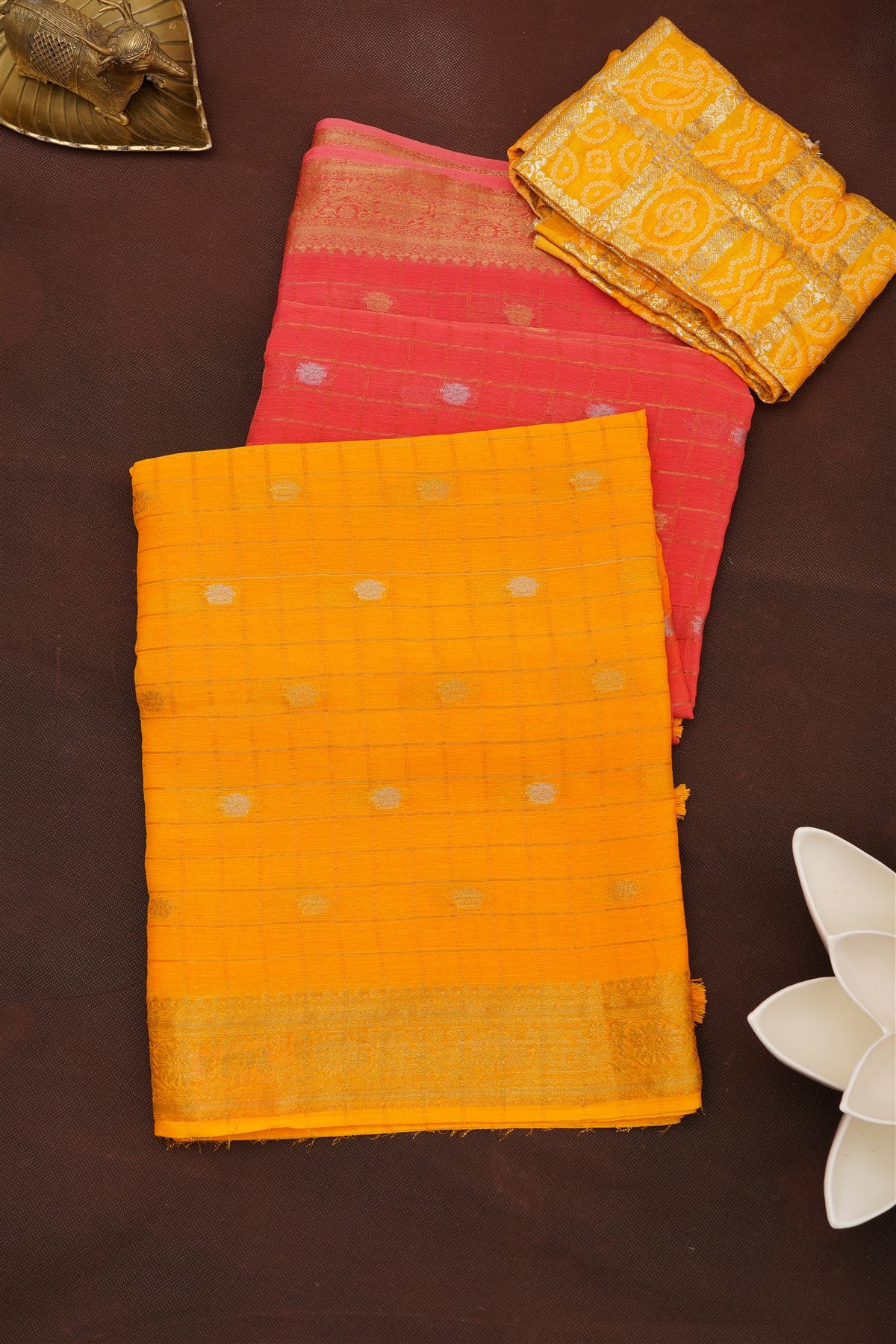 Fancy Chinon Chiffon Yellow Saree