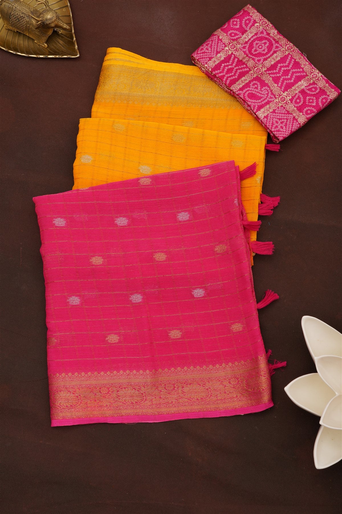 Fancy Chinon Chiffon Dark Pink Saree