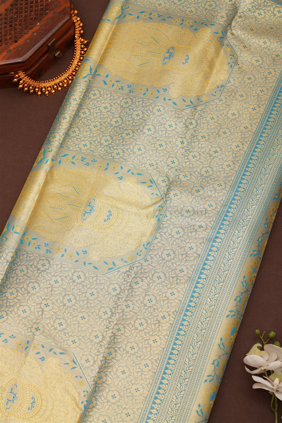 Semi Pattu Silk Blend Gold Saree