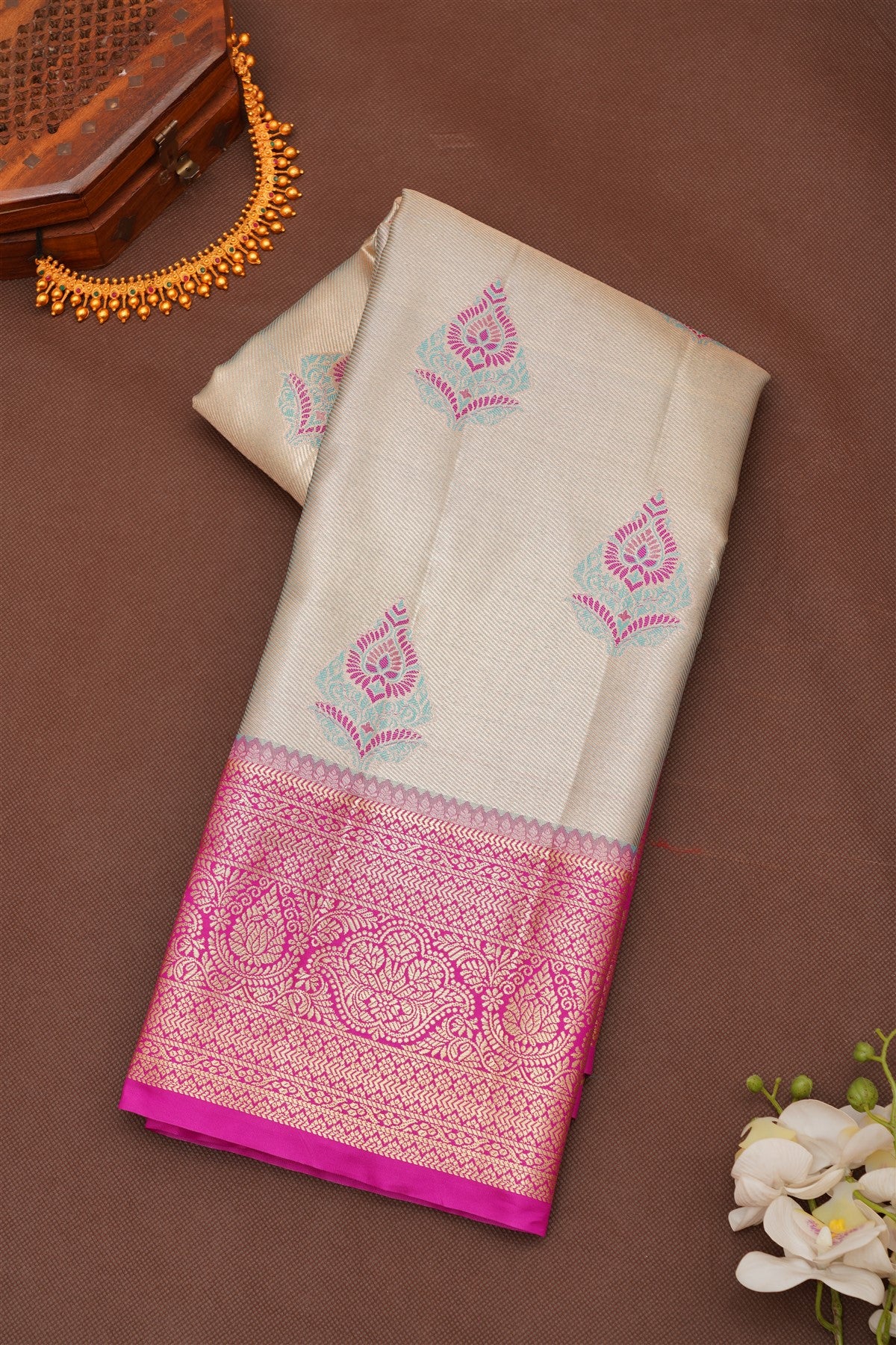 Semi Pattu Silk Blend Sea Blue Saree