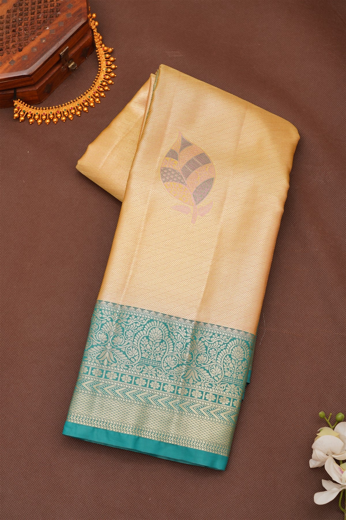 Semi Pattu Silk Blend Gold Saree