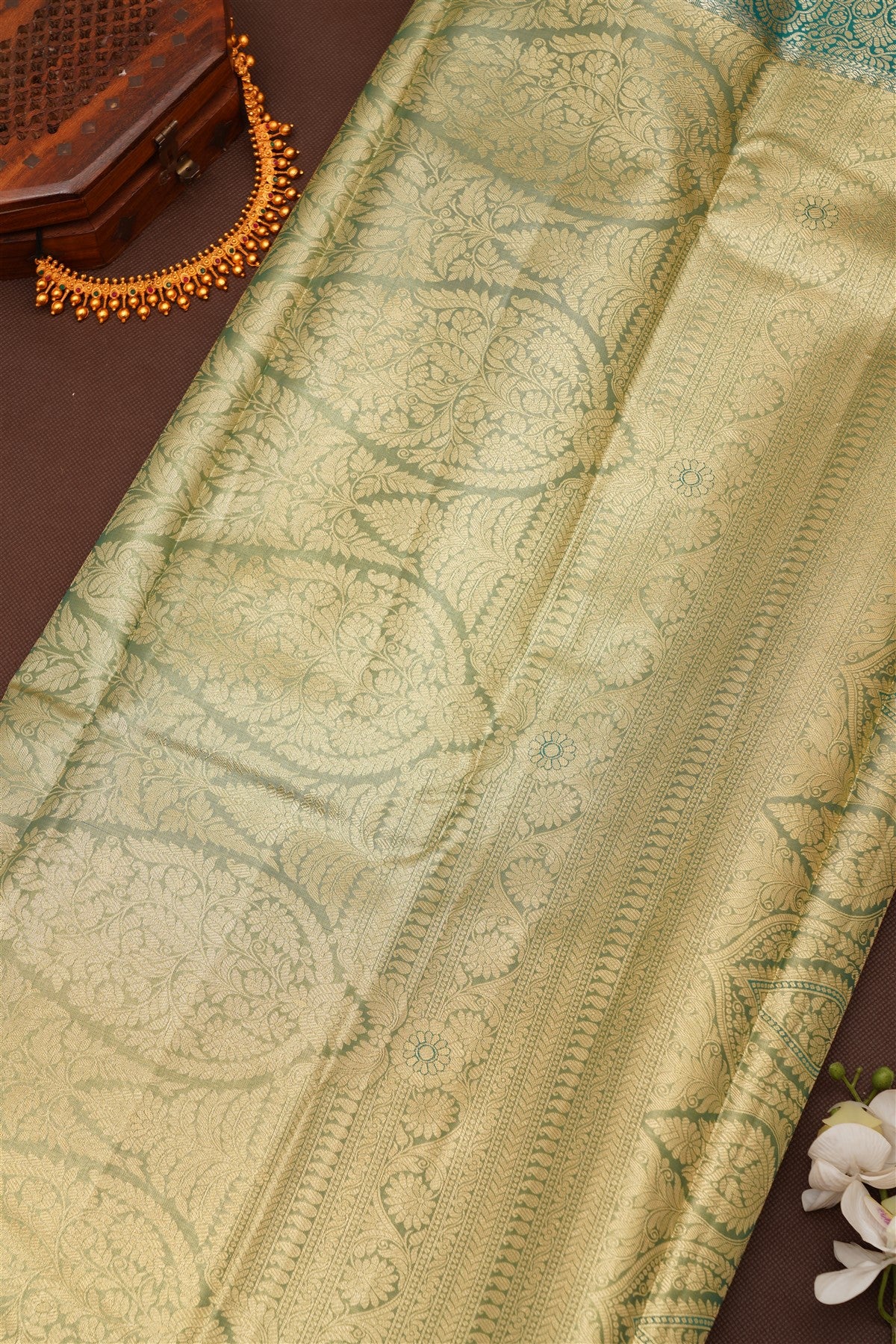 Semi Pattu Silk Blend Gold Saree