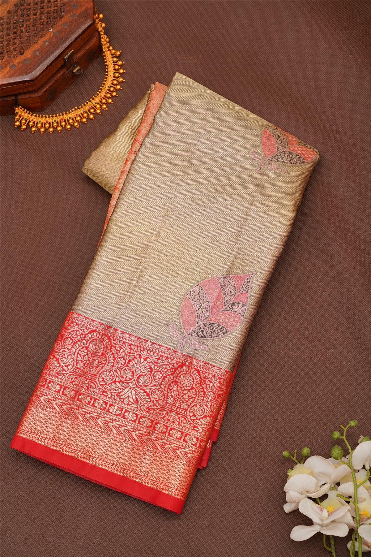 Semi Pattu Silk Blend Dark Olive Green Saree