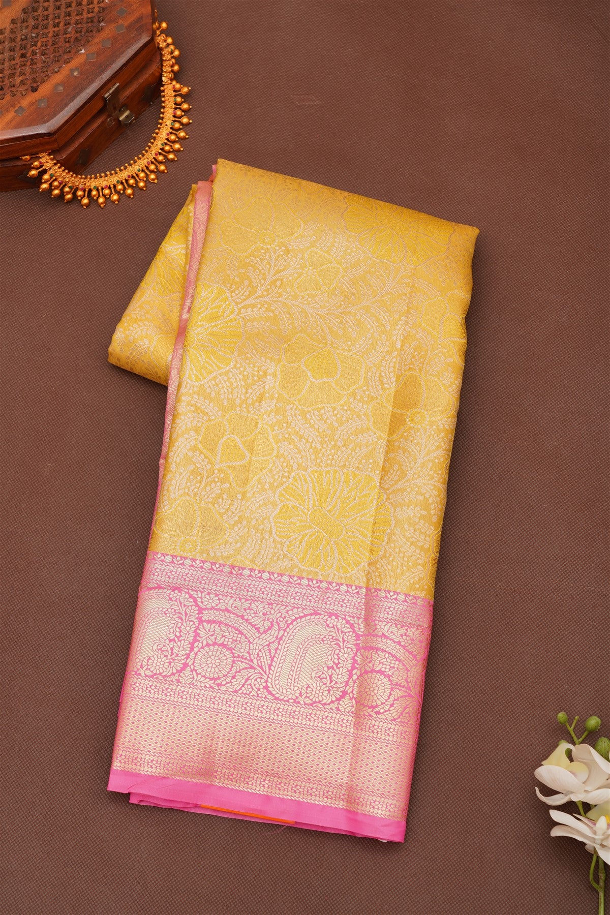 Semi Pattu Silk Blend Light Olive Green Saree