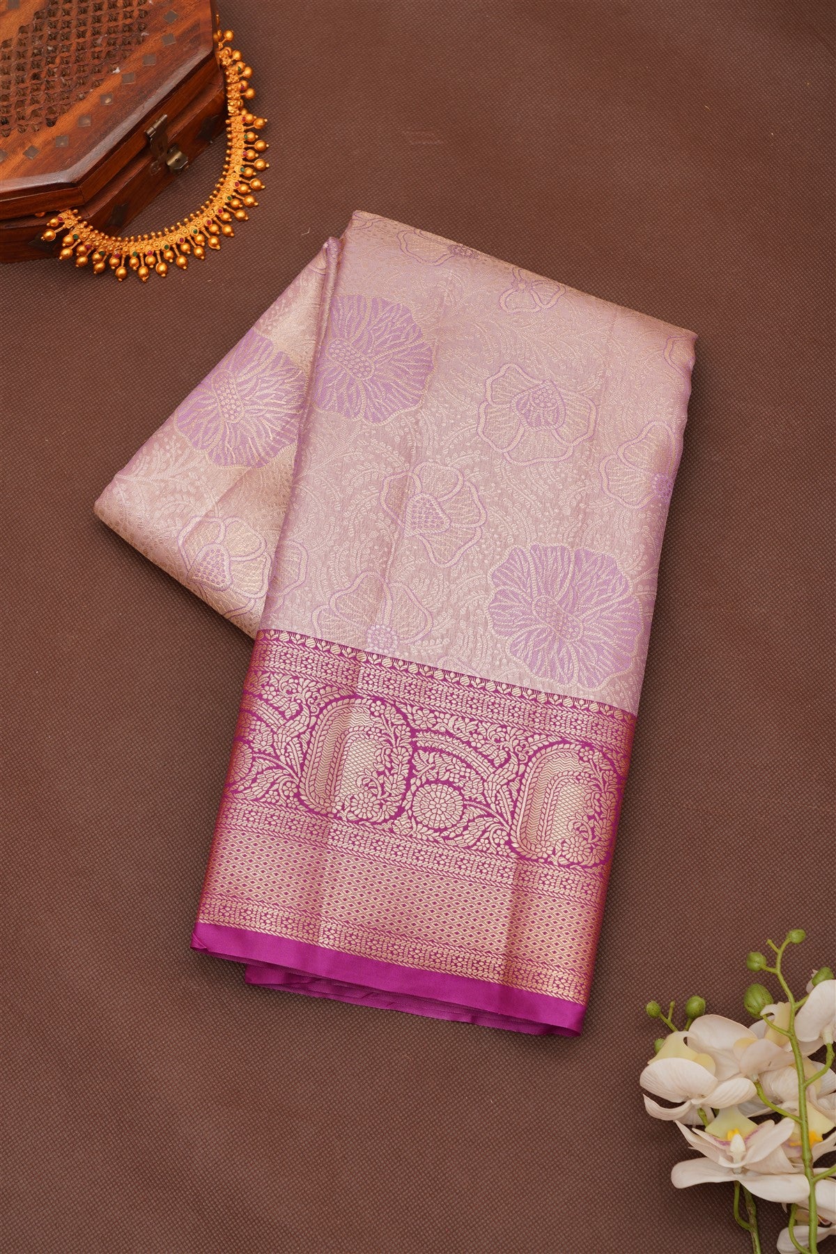 Semi Pattu Silk Blend Lavander Saree