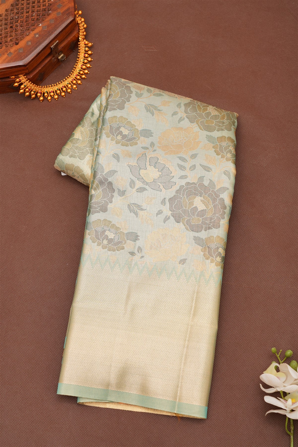 Semi Pattu Silk Blend Sea Green Saree
