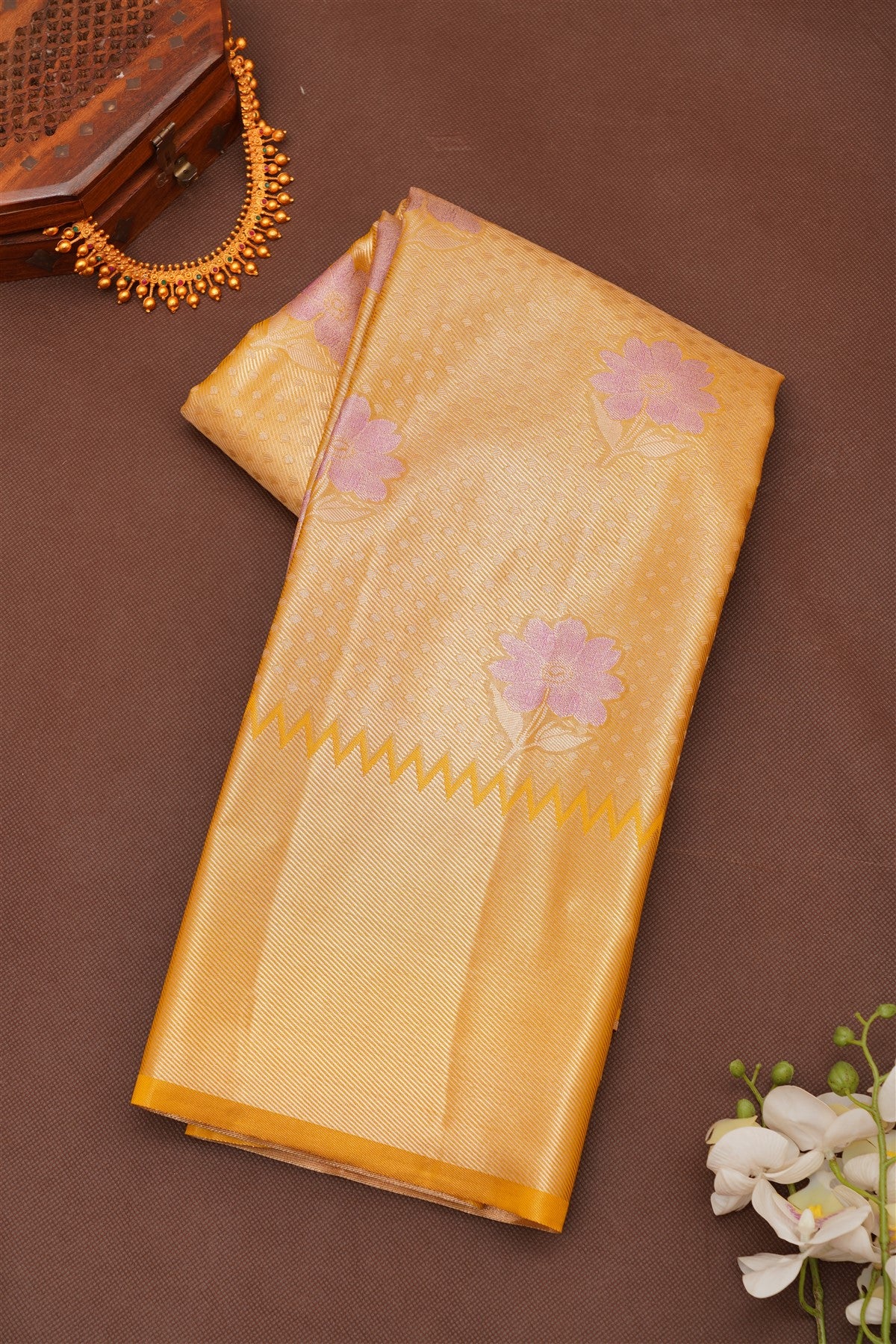 Semi Pattu Silk Blend Mustard Saree