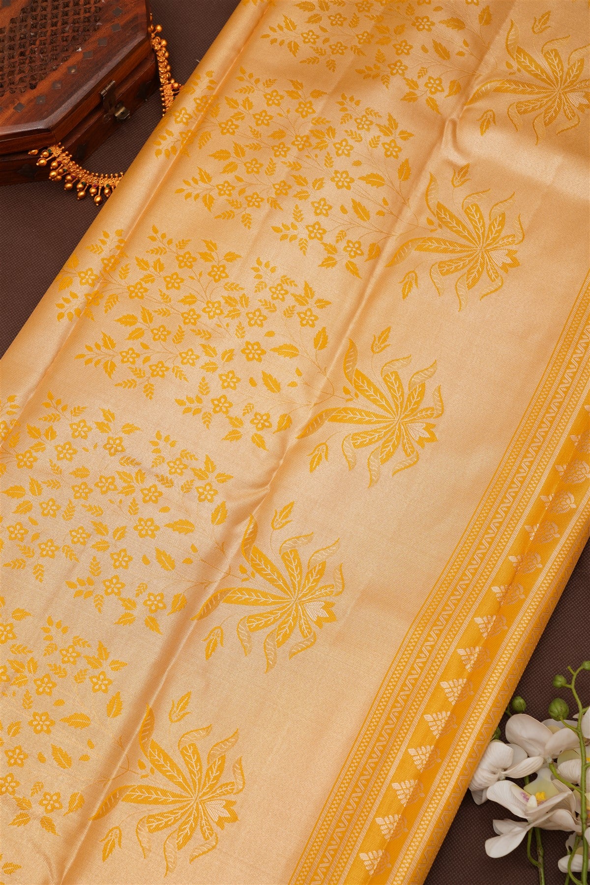 Semi Pattu Silk Blend Mustard Saree