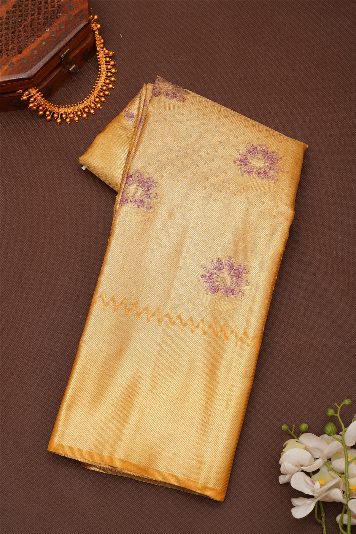 Semi Pattu Silk Blend Light Mustard Saree