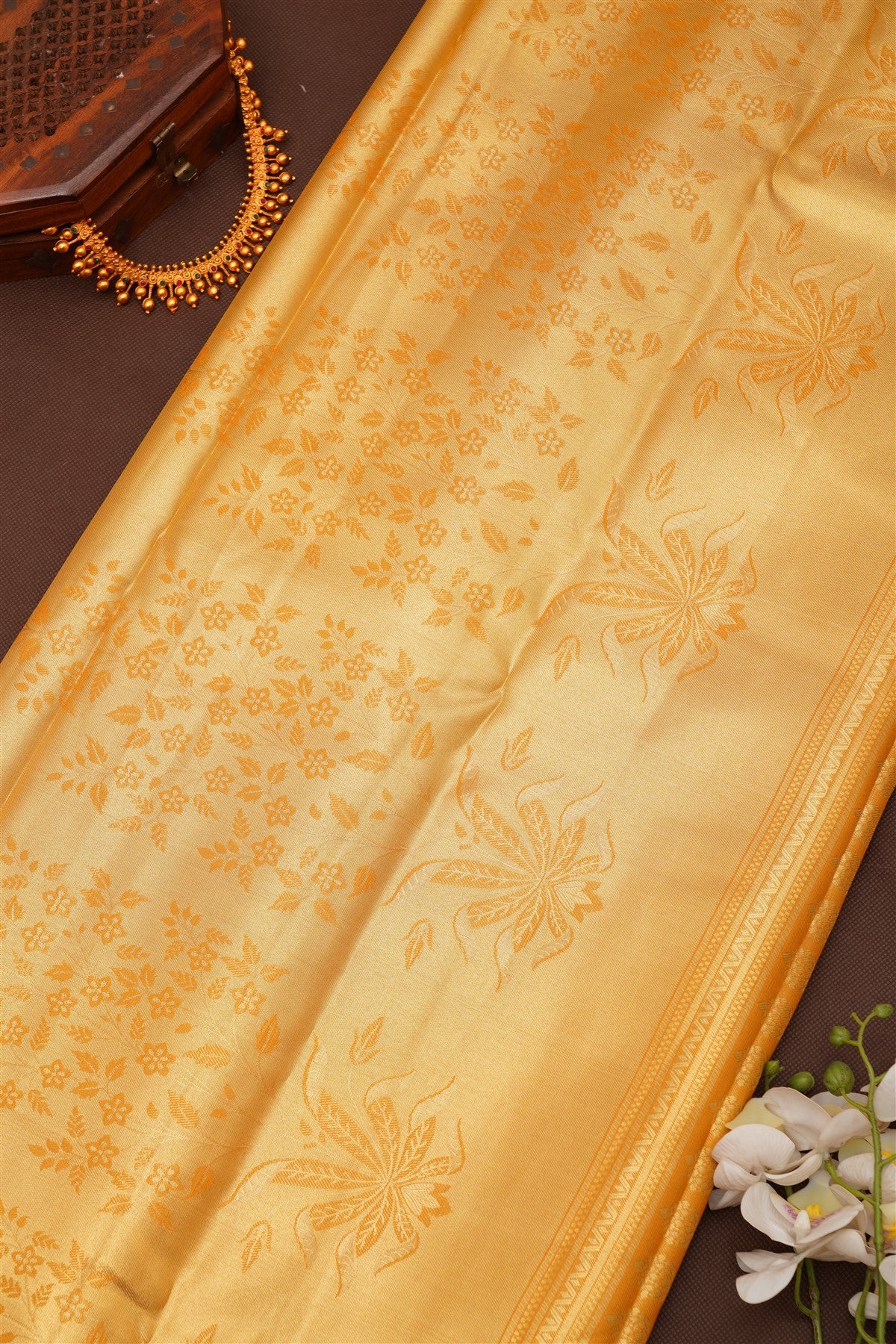 Semi Pattu Silk Blend Light Mustard Saree