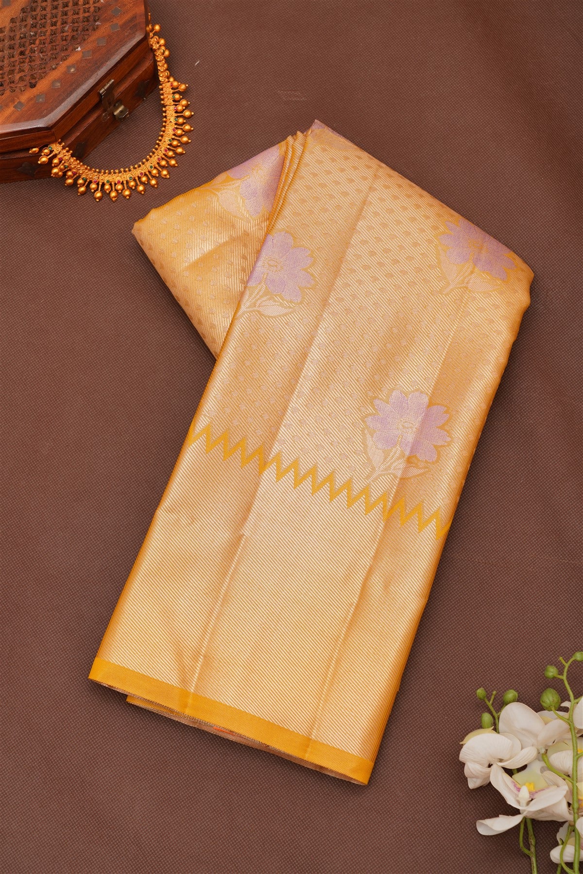 Semi Pattu Silk Blend Light Mustard Saree