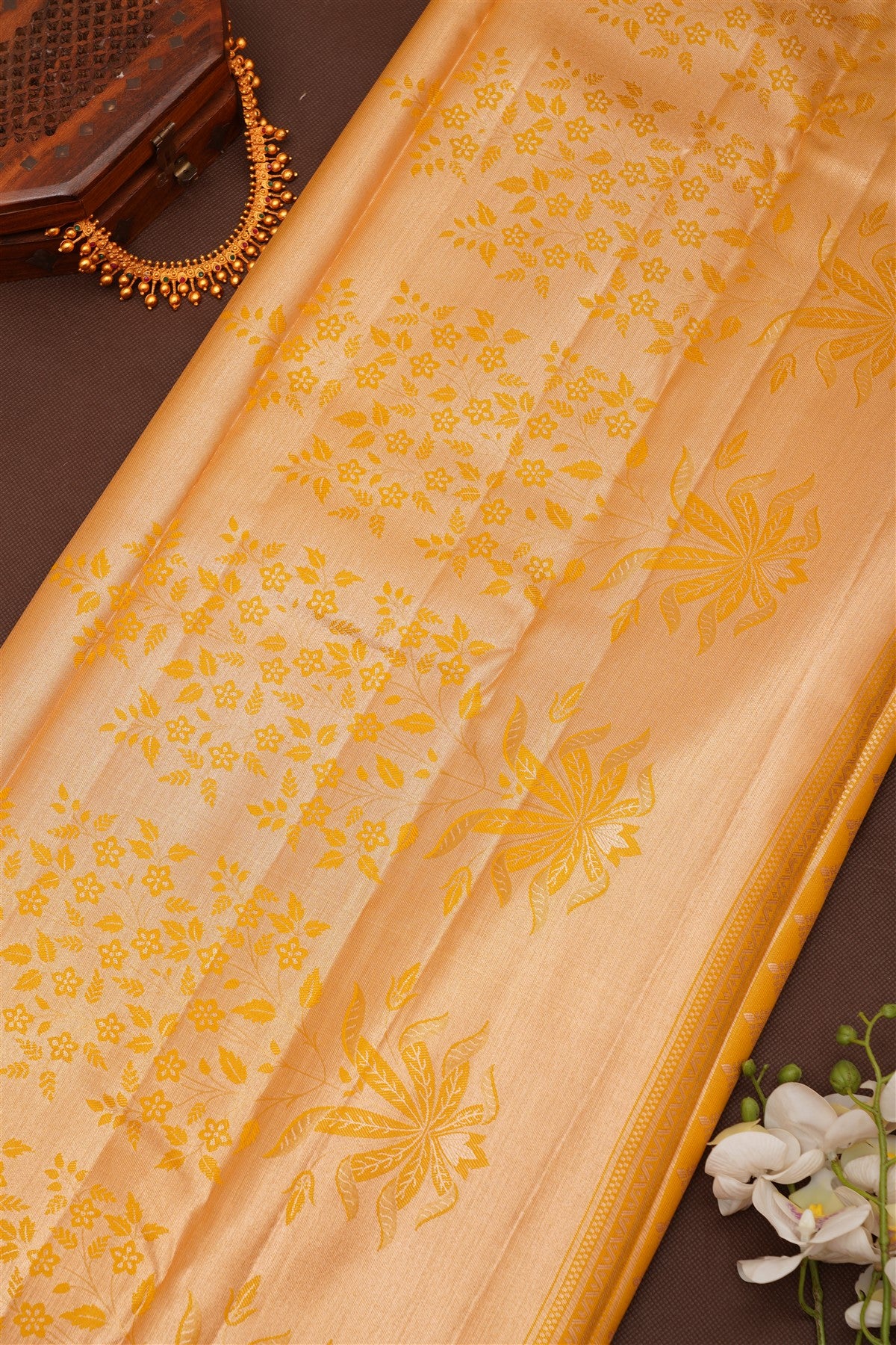 Semi Pattu Silk Blend Light Mustard Saree