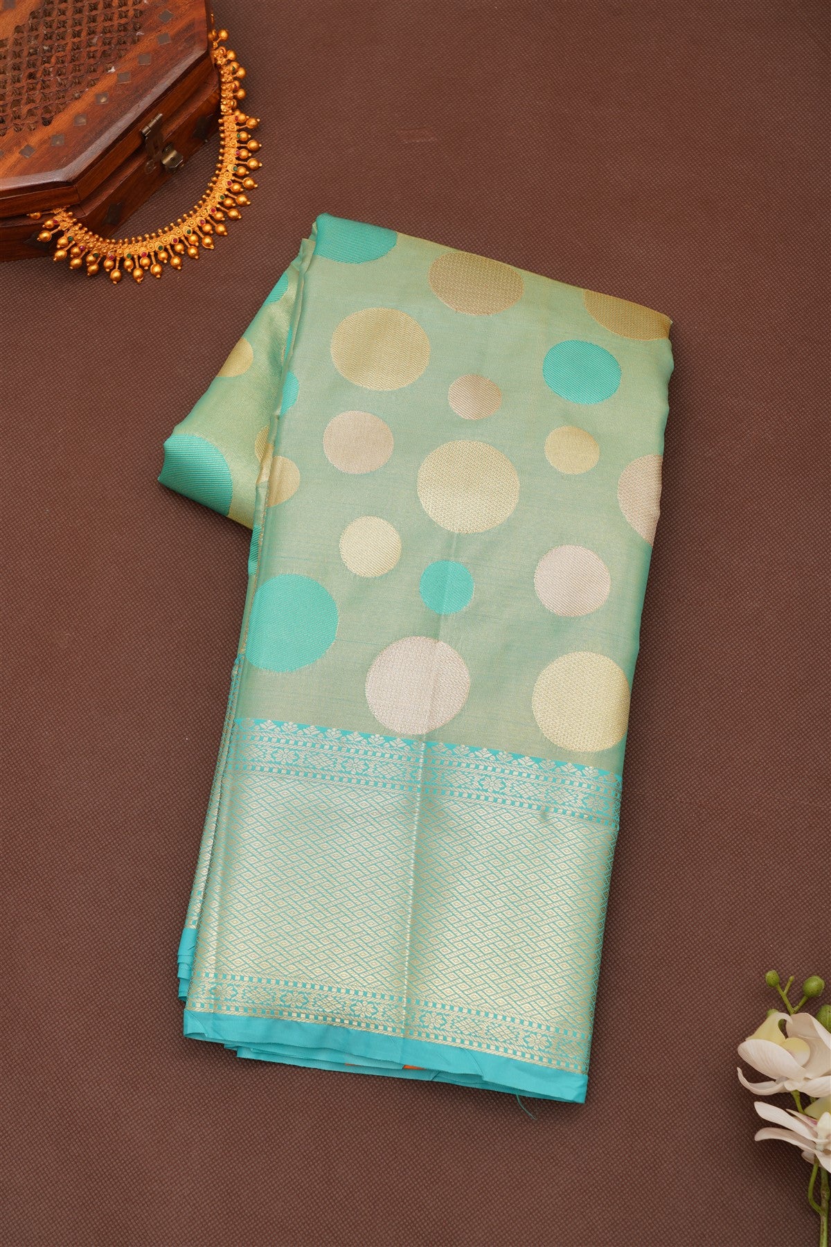 Semi Pattu Silk Blend Sea Green Saree