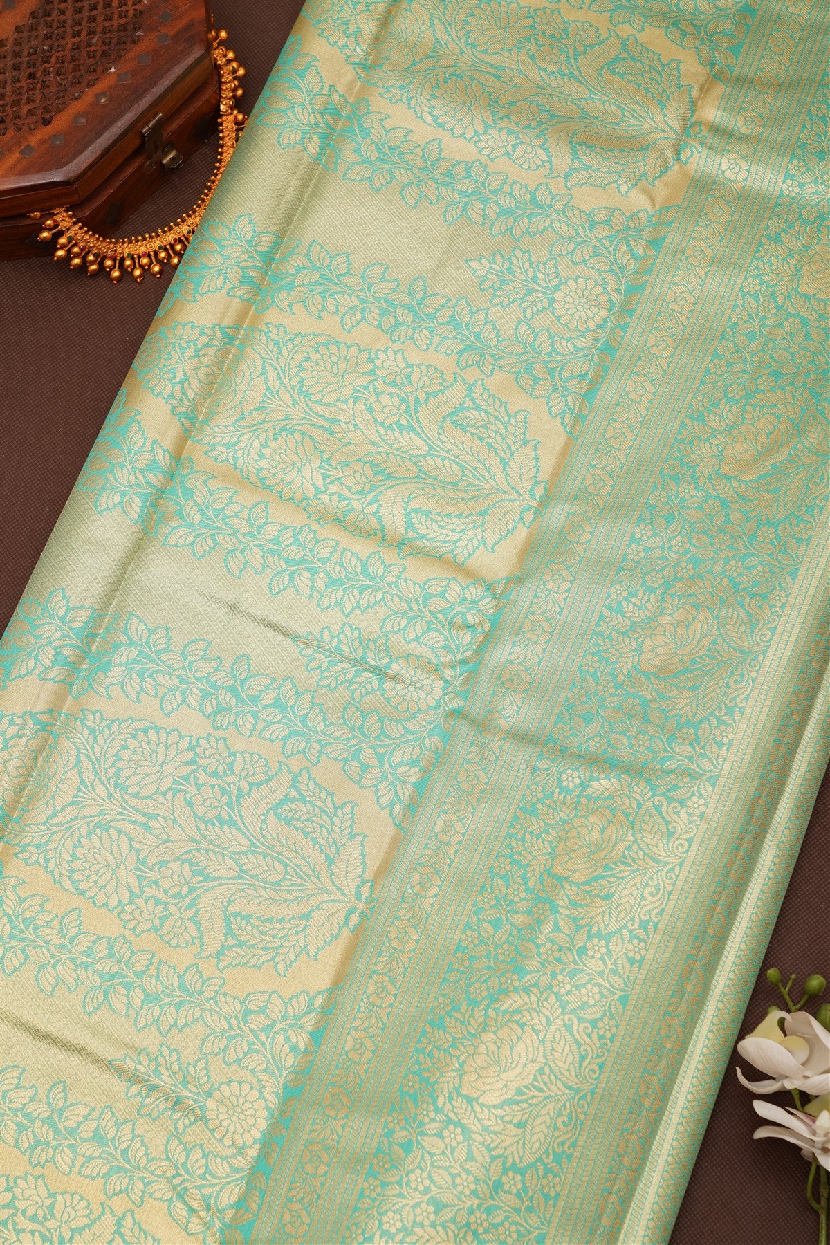 Semi Pattu Silk Blend Sea Green Saree