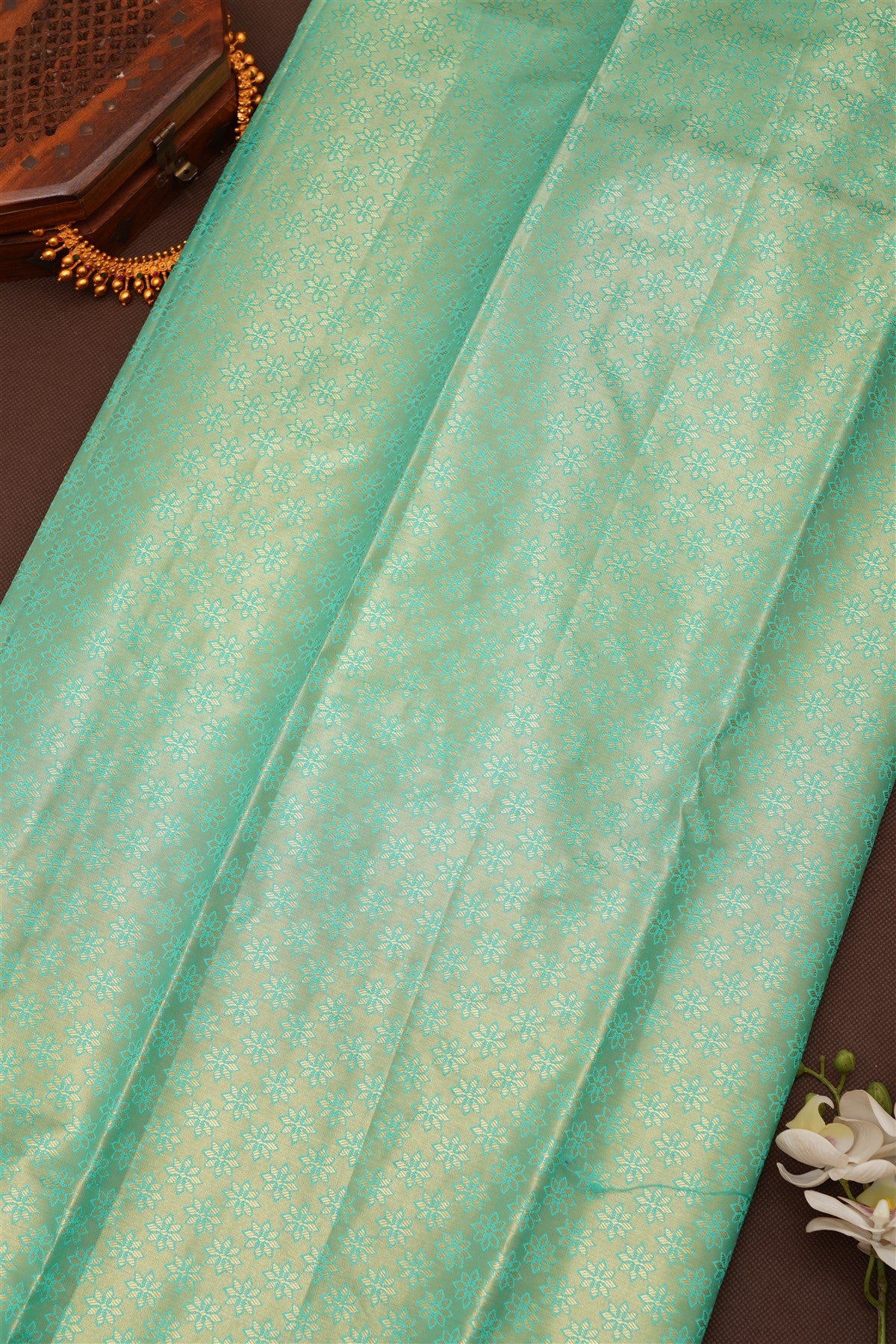 Semi Pattu Silk Blend Sea Green Saree